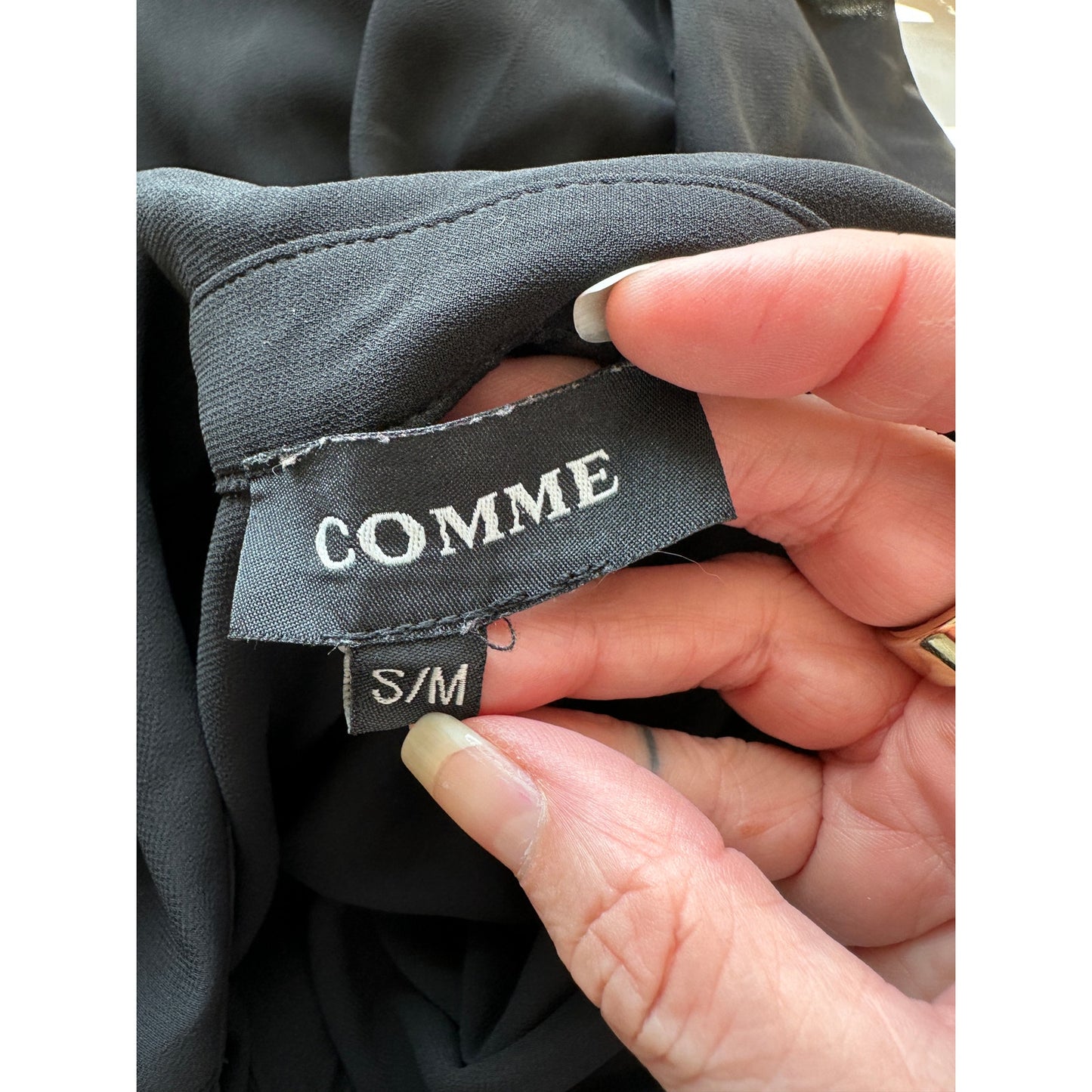 Comme Black Sheer Collared Front Button High Low Long Sleeve Shirtdress S / M