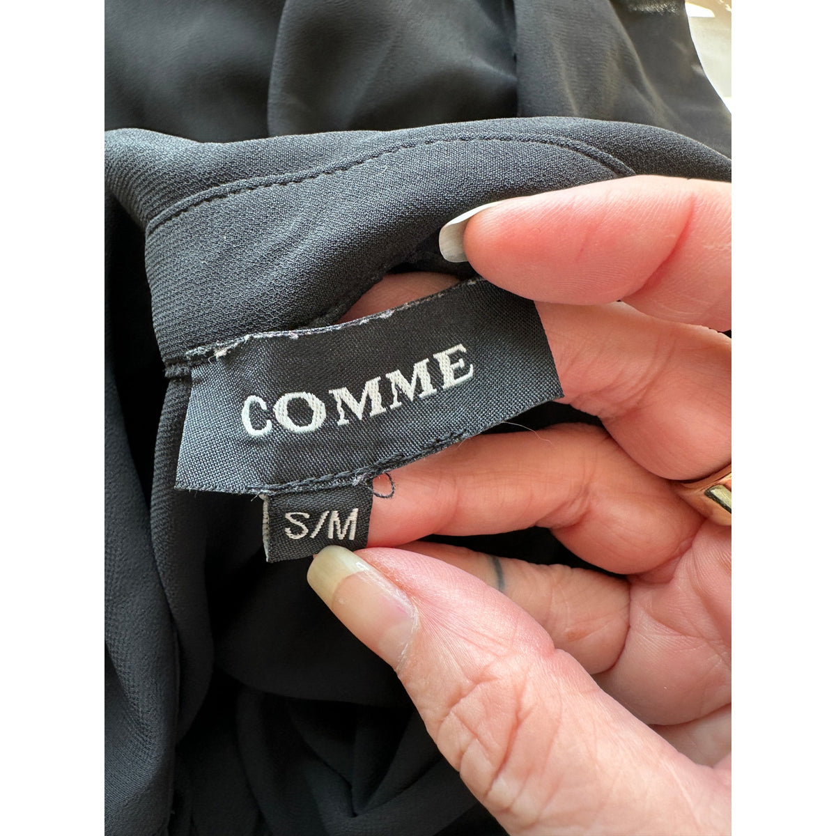 Comme Black Sheer Collared Front Button High Low Long Sleeve Shirtdress S / M