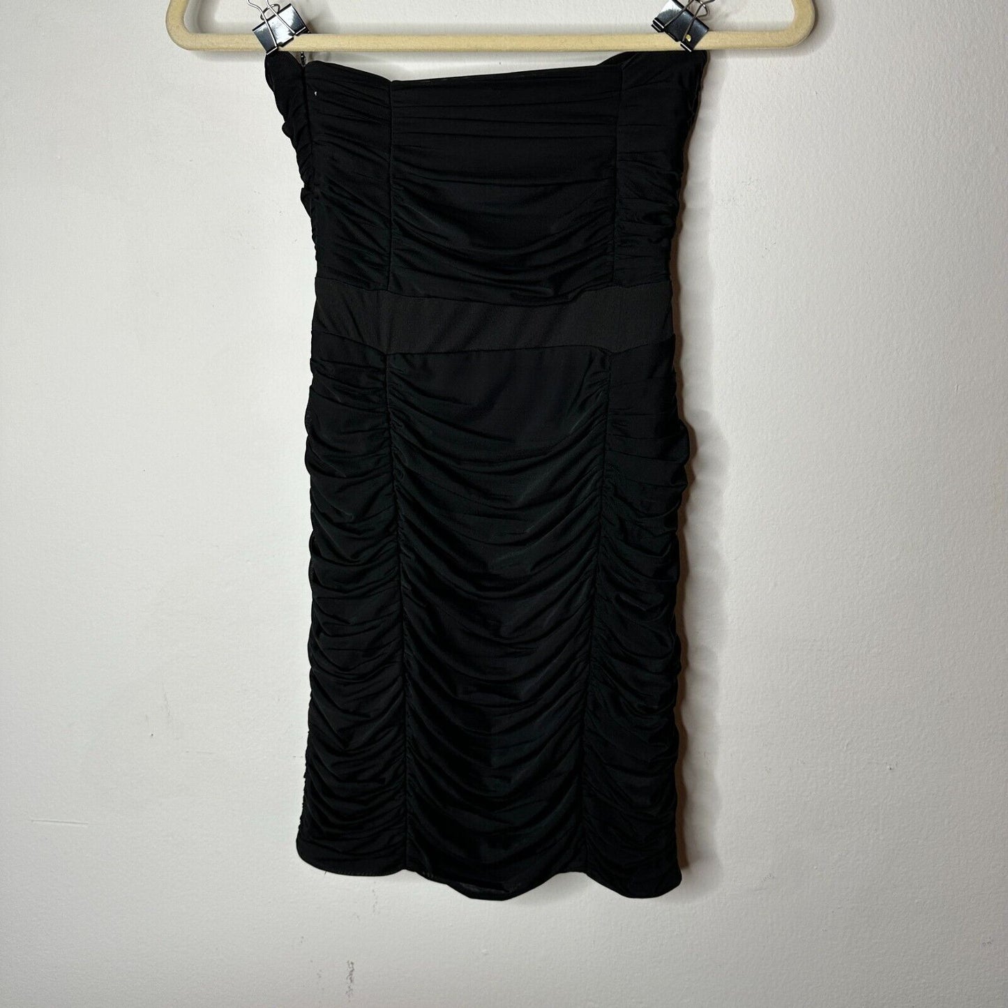 Nikibiki Black Strapless Ruched Bedazzled Rhinestone Front Waist Belt Mini Small