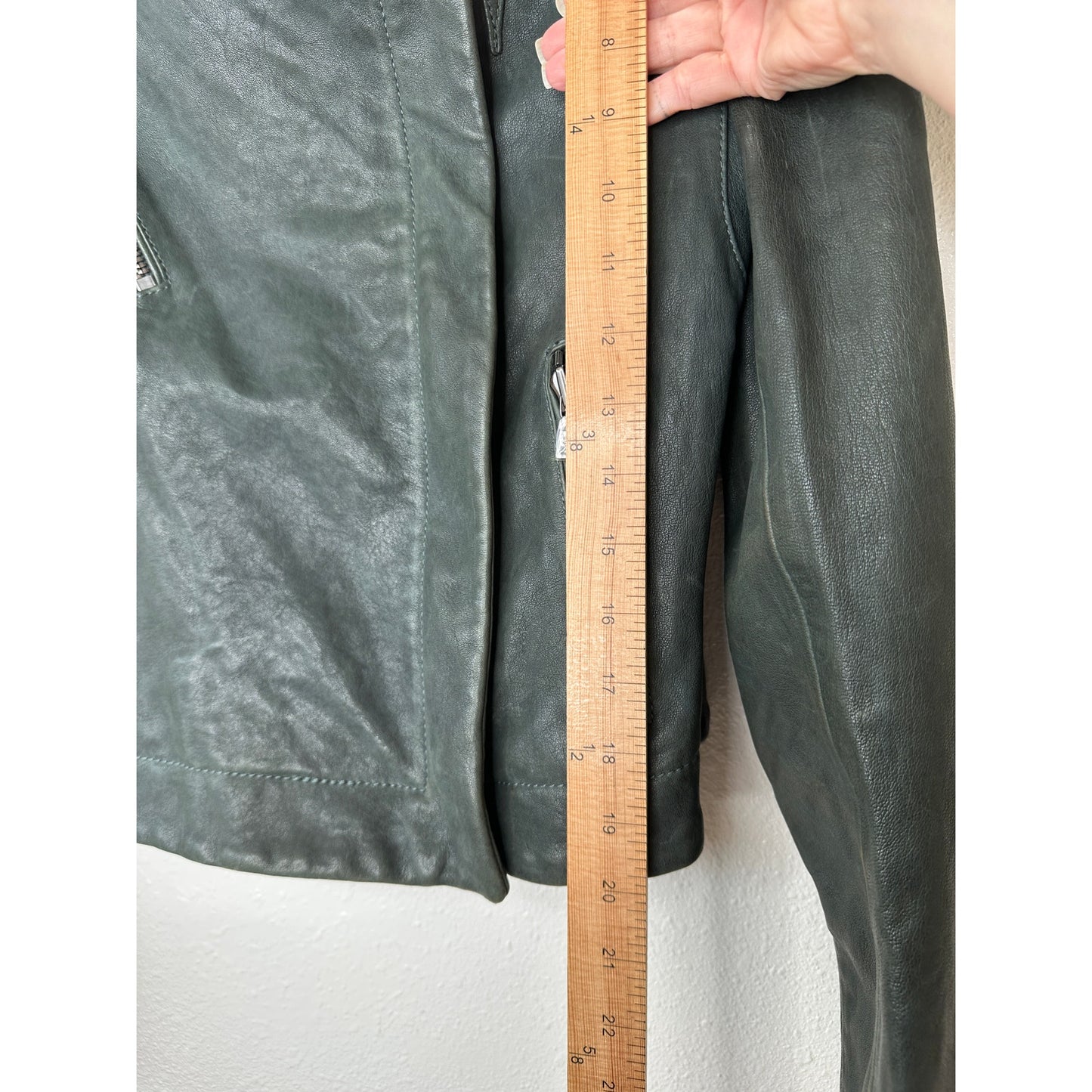 Andrew Marc Olive Green Diagonal Front Zip Leather Moto Jacket XS