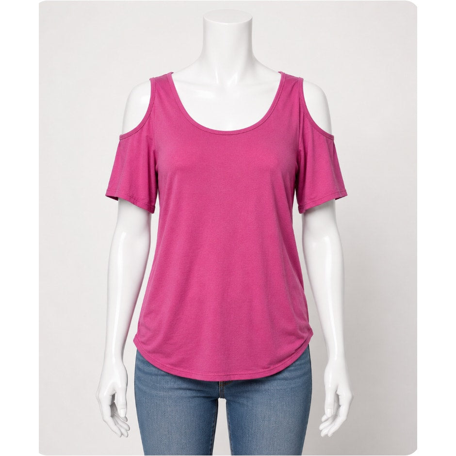 NWT Neiman Marcus Pink Fuchsia Cold Shoulder Scoop Neck Top Casual