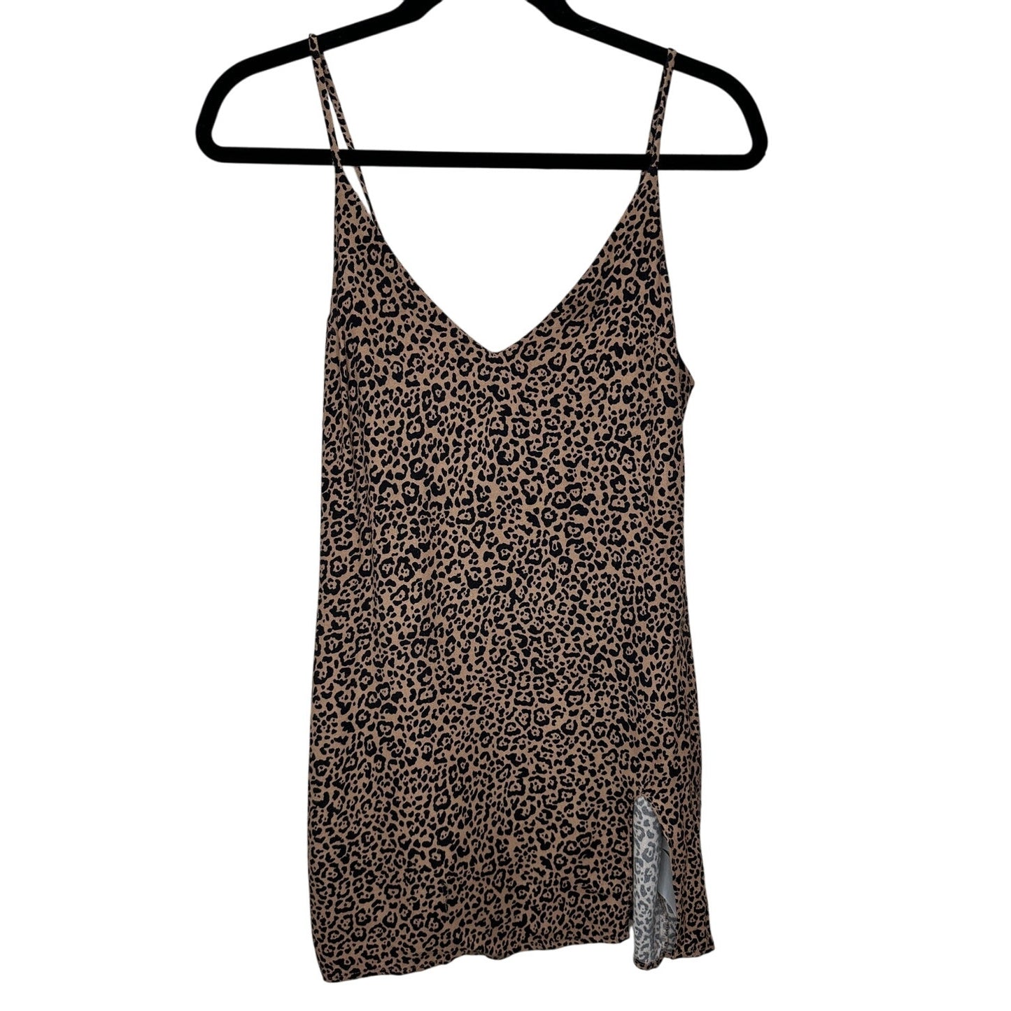 Reformation Marlowe Black Tan Leopard Print Mini Front Slit Dress XS