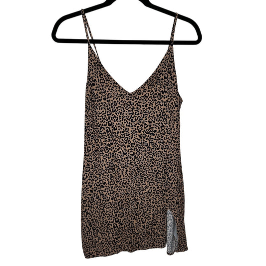 Reformation Marlowe Black Tan Leopard Print Mini Front Slit Dress XS