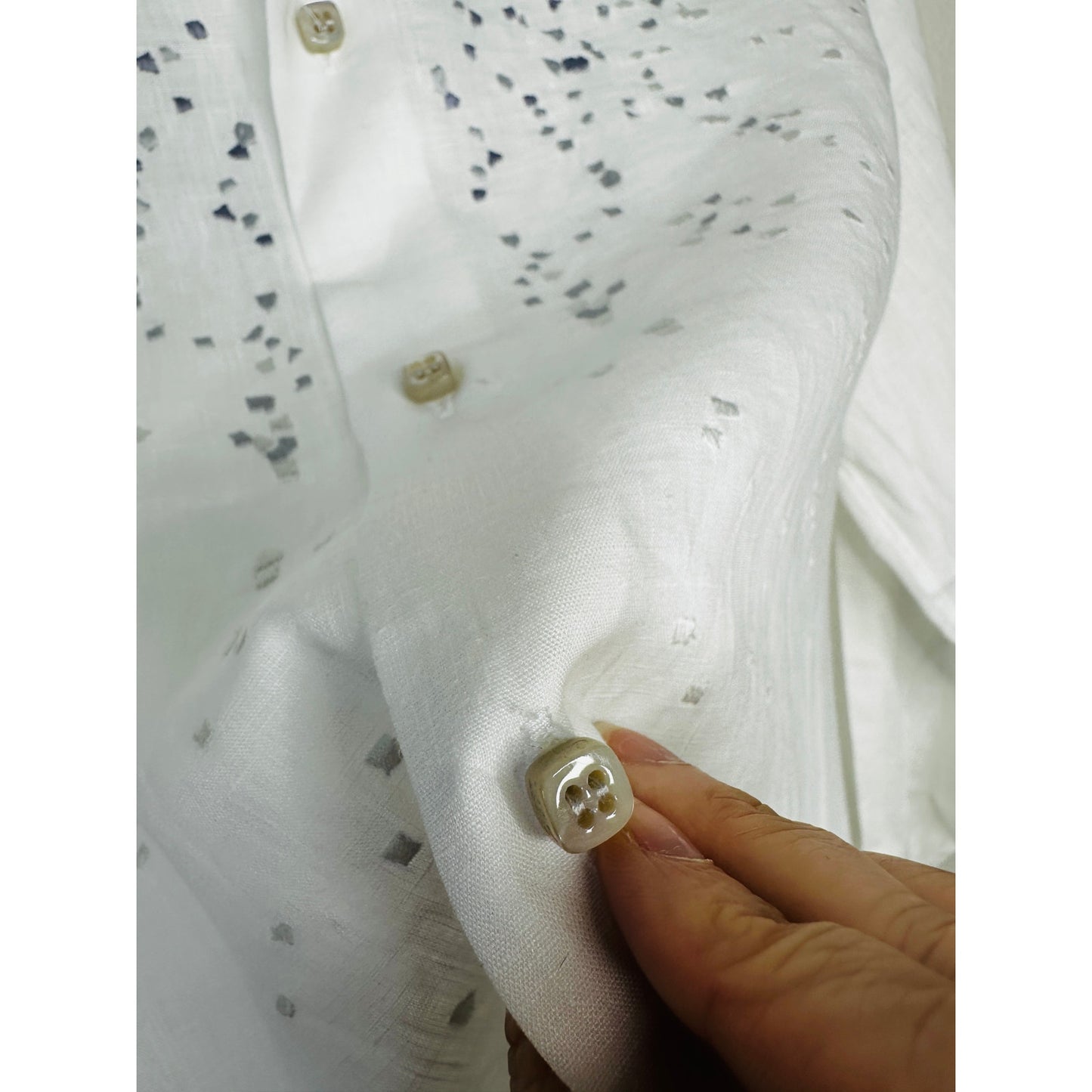 100% Capri Off White Dusty Blue Embroidered Pebble Rock Button Down Shirt XXL