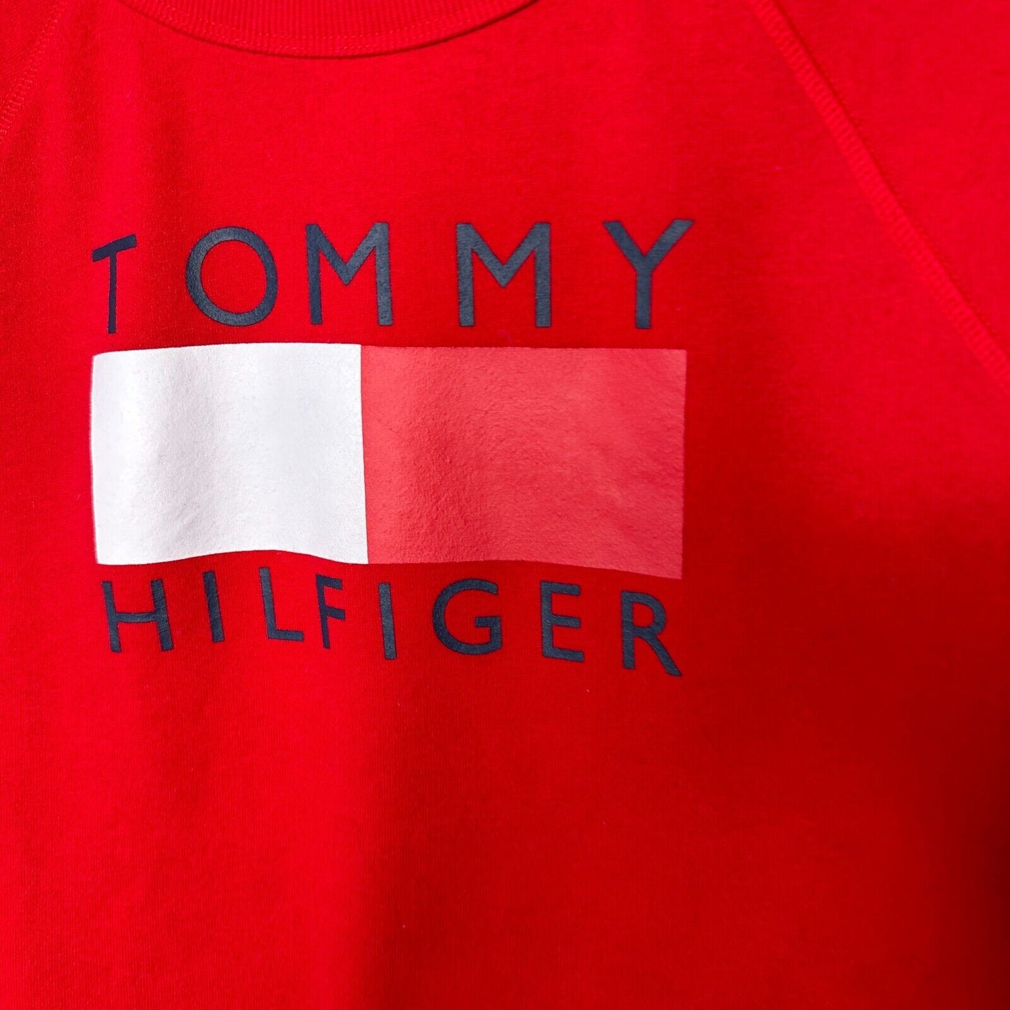 Tommy Hilfiger Sport Red Round Neck Big Logo Sweatshirt Thumbhole Sleeves XL