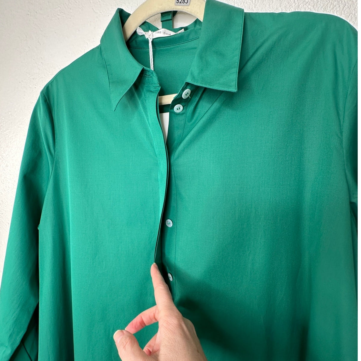 NWT The Row Green Tanita Long Sleeve 3/4 Button Collared Belted Shirtdress L