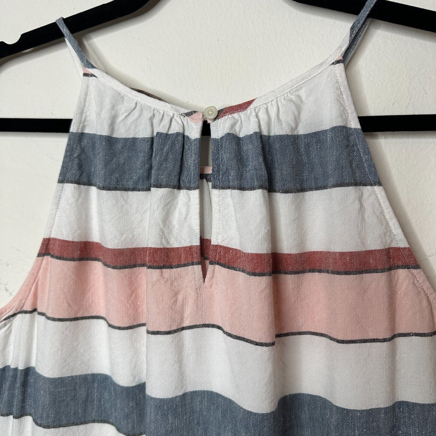 Loft Gray White Pink Stripe Linen Blend Halter Neck Sleeveless Blouse Keyhole SM