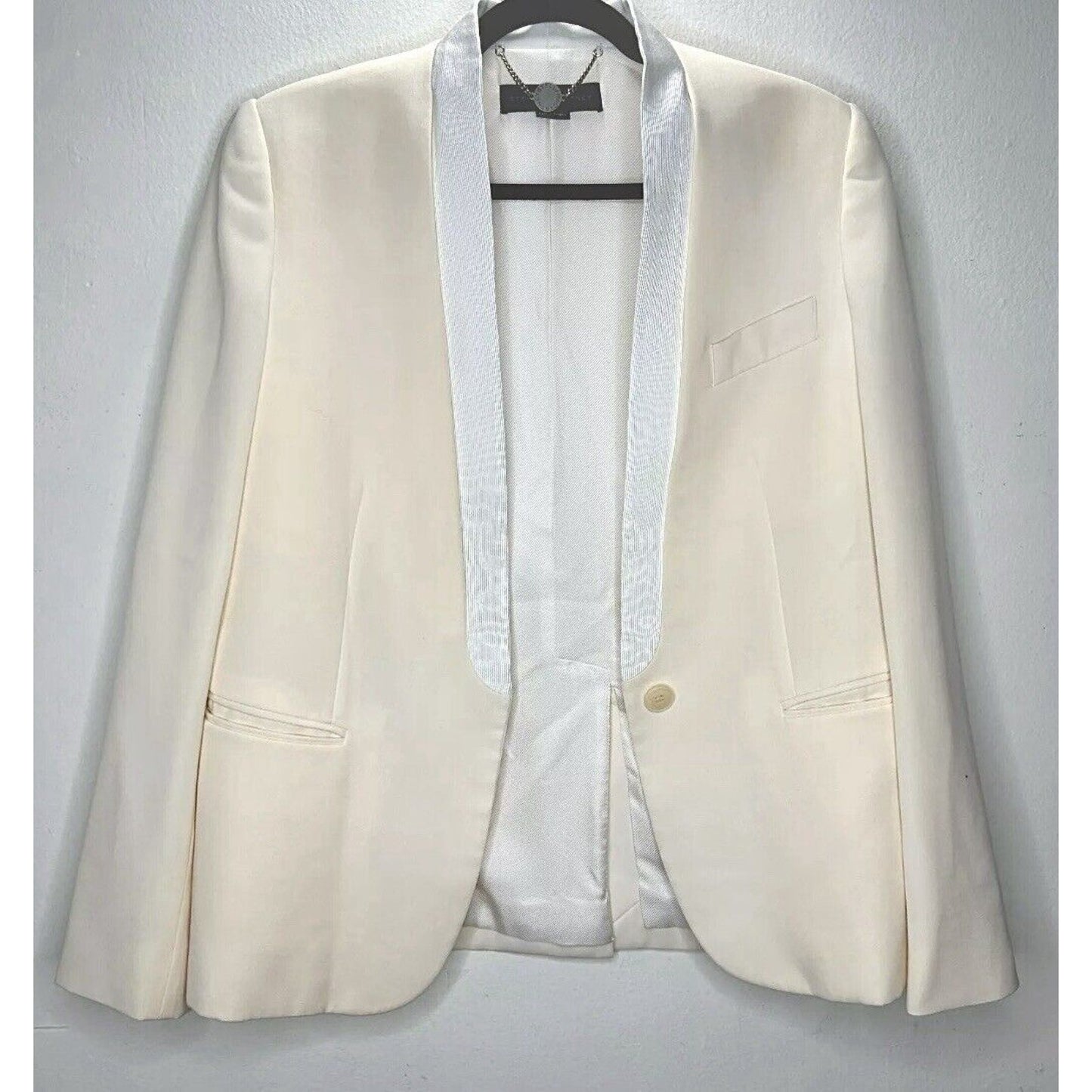Stella McCartney Cream with White Lapel 1-Button Breast Pocket Blazer 42 / 12
