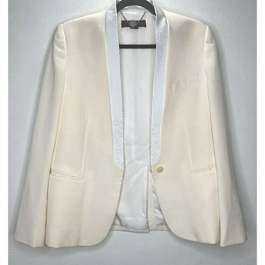 Stella McCartney Cream with White Lapel 1-Button Breast Pocket Blazer 42 / 12