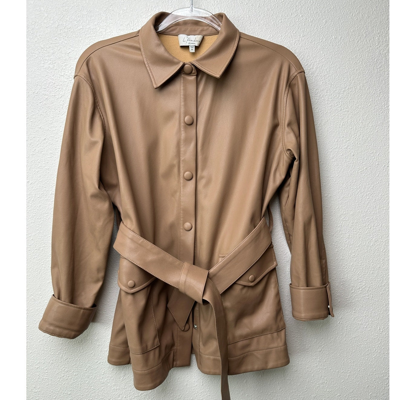 L’Academie Mocha Faux Leather Belted Jacket XXS