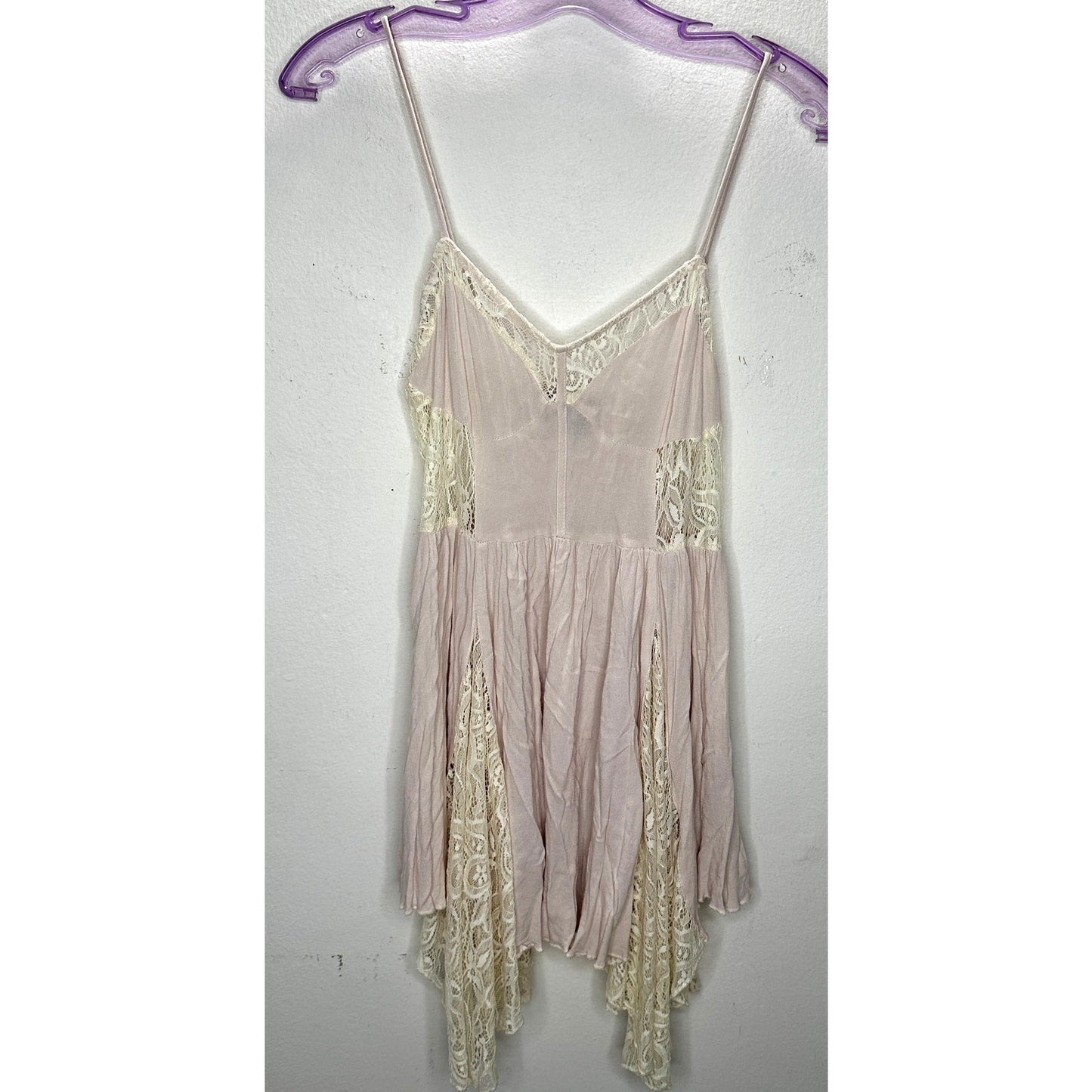 Catch Me Light Pink & Cream Lace Babydoll Mini Dress Small