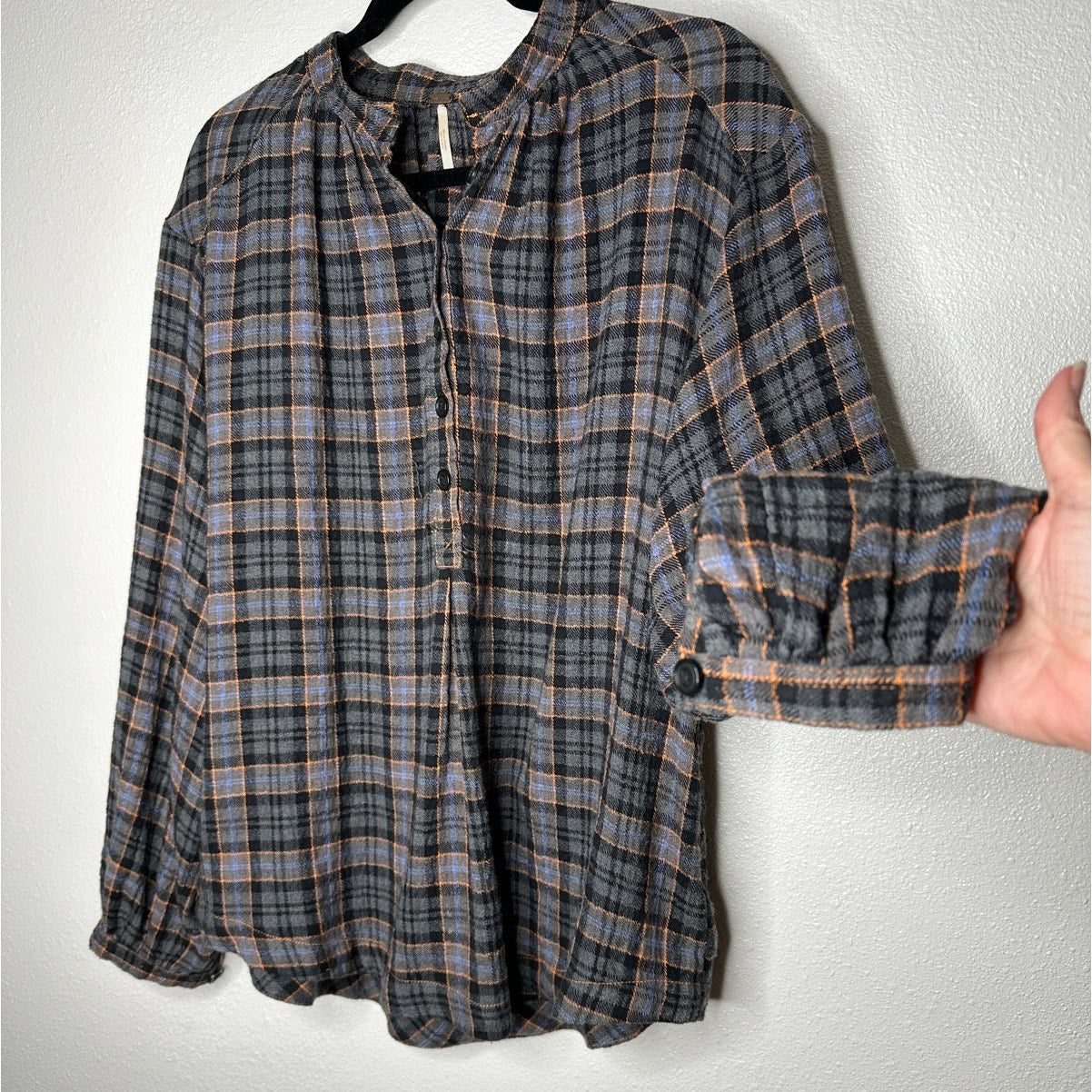 Free People Northern Bound Oversized Plaid Half Button Long Sleeve Shirt XS