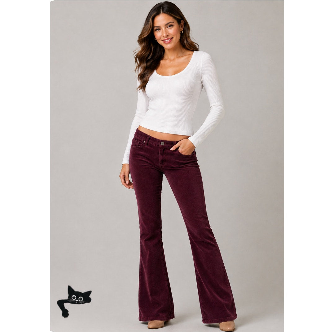 Jack Burgundy Red Corduroy Flare Low Rise Pants S