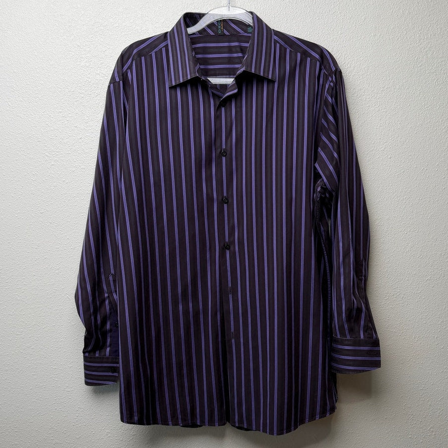 Ben Sherman Soho Purple Black Stripe Shirt Mens 16.5 32/33