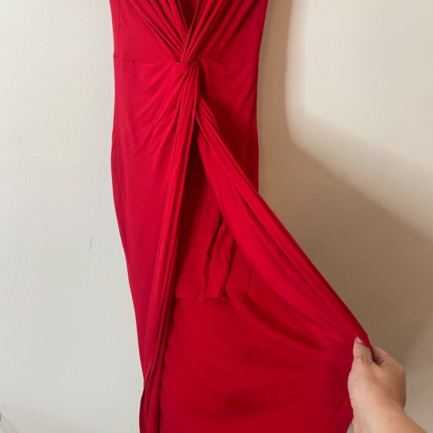 Sabora Red Sexy Deep-V Twist Front Cap Sleeve Bodycon Dress M