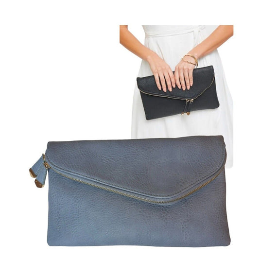 Urban Expressions Stella Dusty Blue Pebble Vegan Striped Interior Leather Clutch