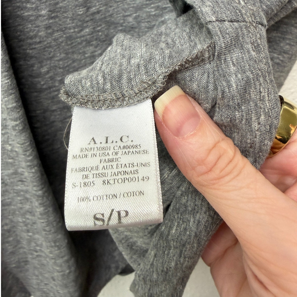 A.L.C. T Shirt Gray Puff Sleeve Women US S Crewneck Cotton