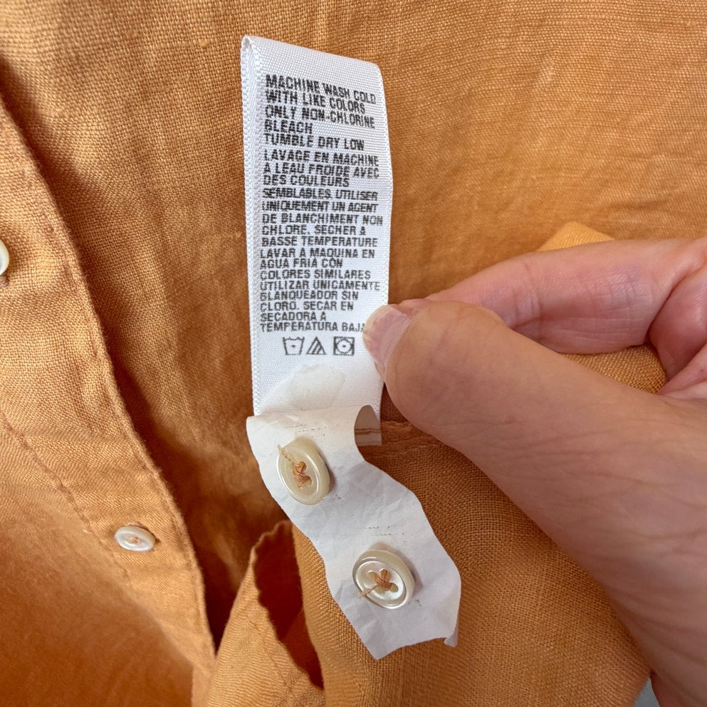 James Perse Mustard Gold Linen Button Front Shirt Dress Women's US M