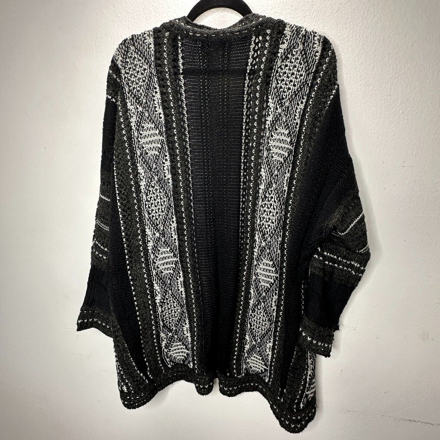 LA Hearts Black Gray and Cream Striped Knit Long Line Open Cardigan Sweater OS