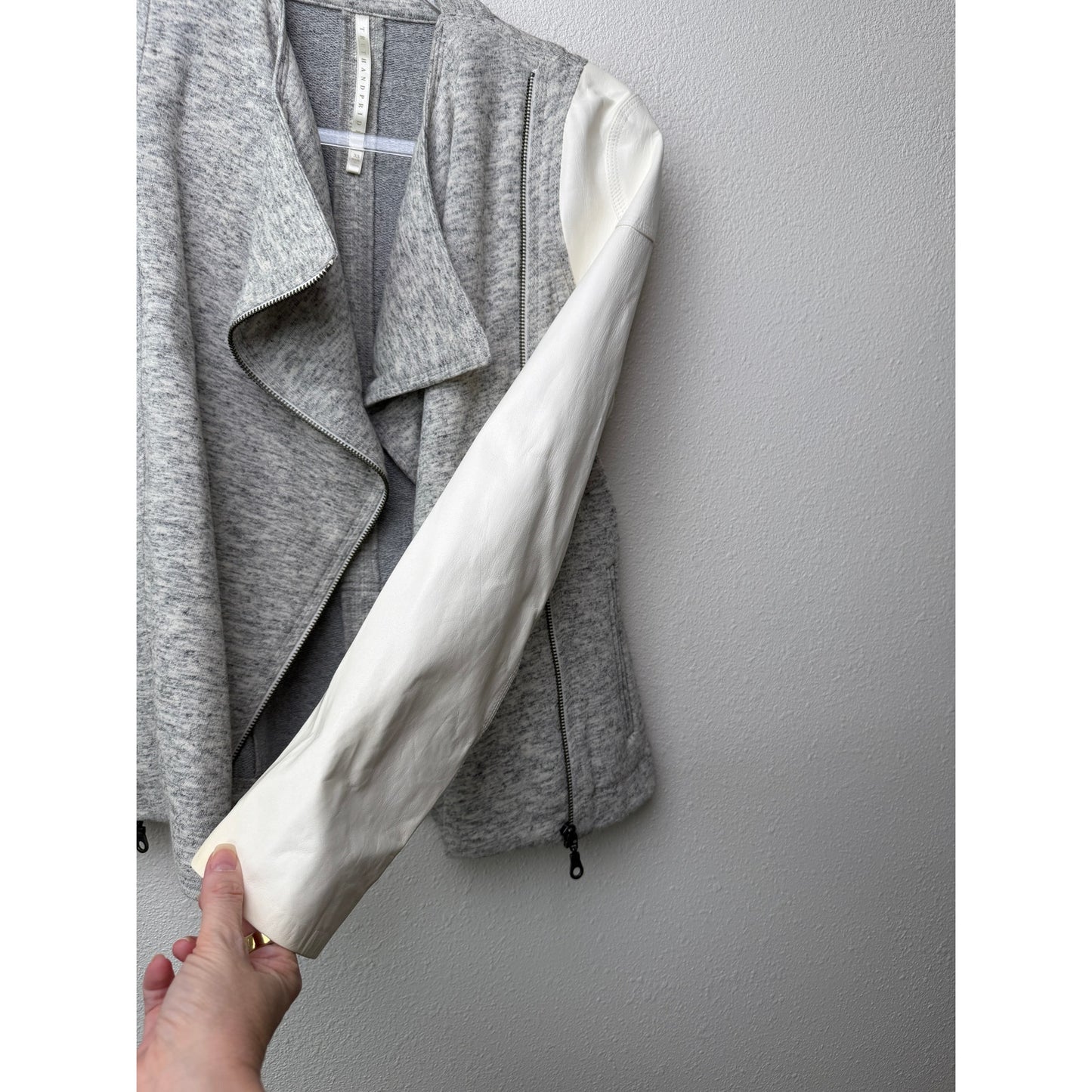 Truth and Pride Ivory Leather Heathered Zip Jacket Womens XS