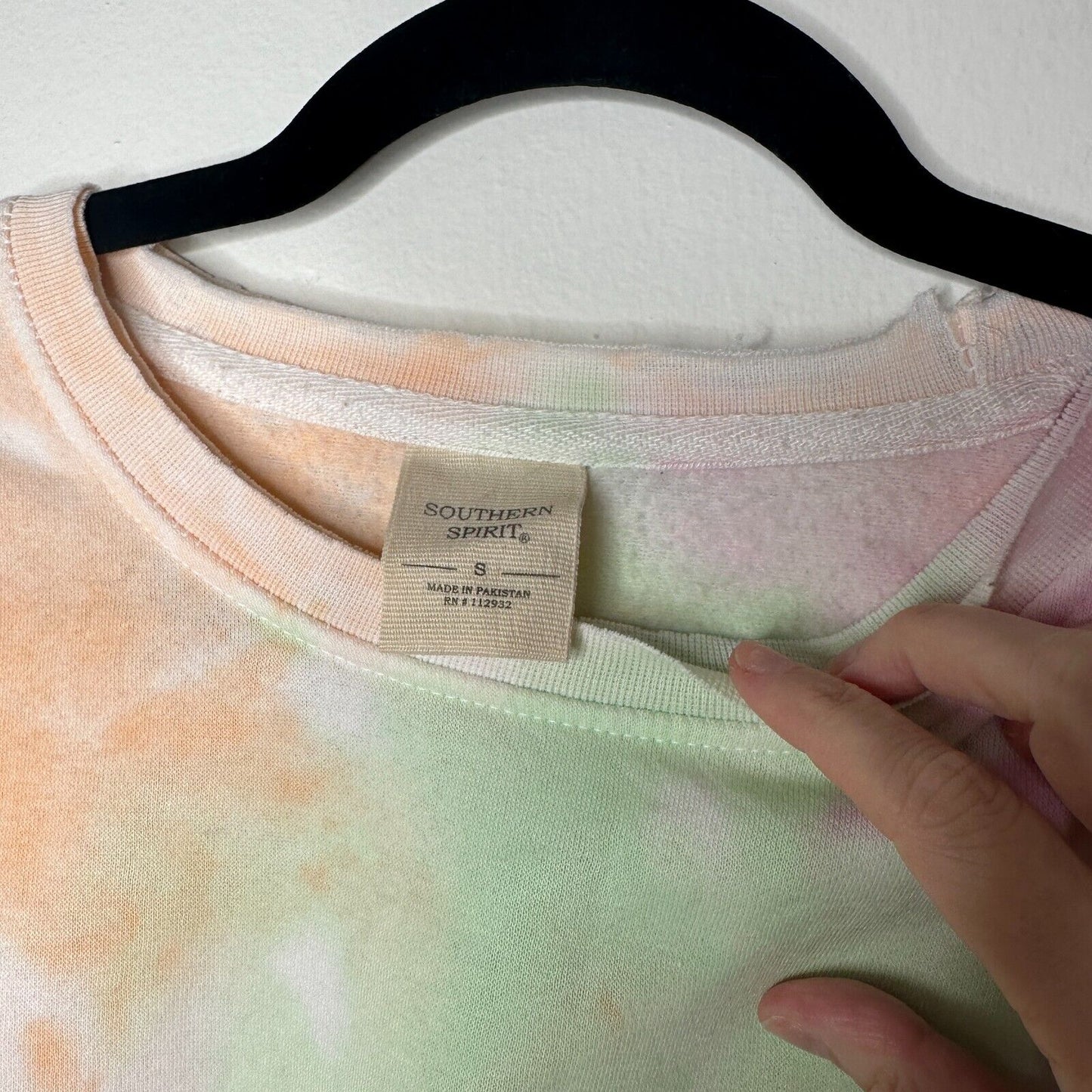 Southern Spirit Pale Sherbet Pink Green Tie Dye Long Sleeve Crew Sweatshirt S
