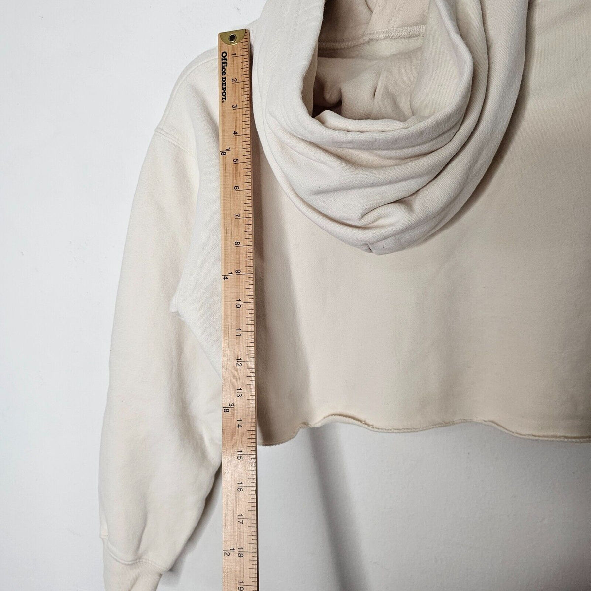 TNA Tan Long Sleeve Crop Fleece Hooded Sweatshirt Rib Trim Sleeves Raw Hem Small