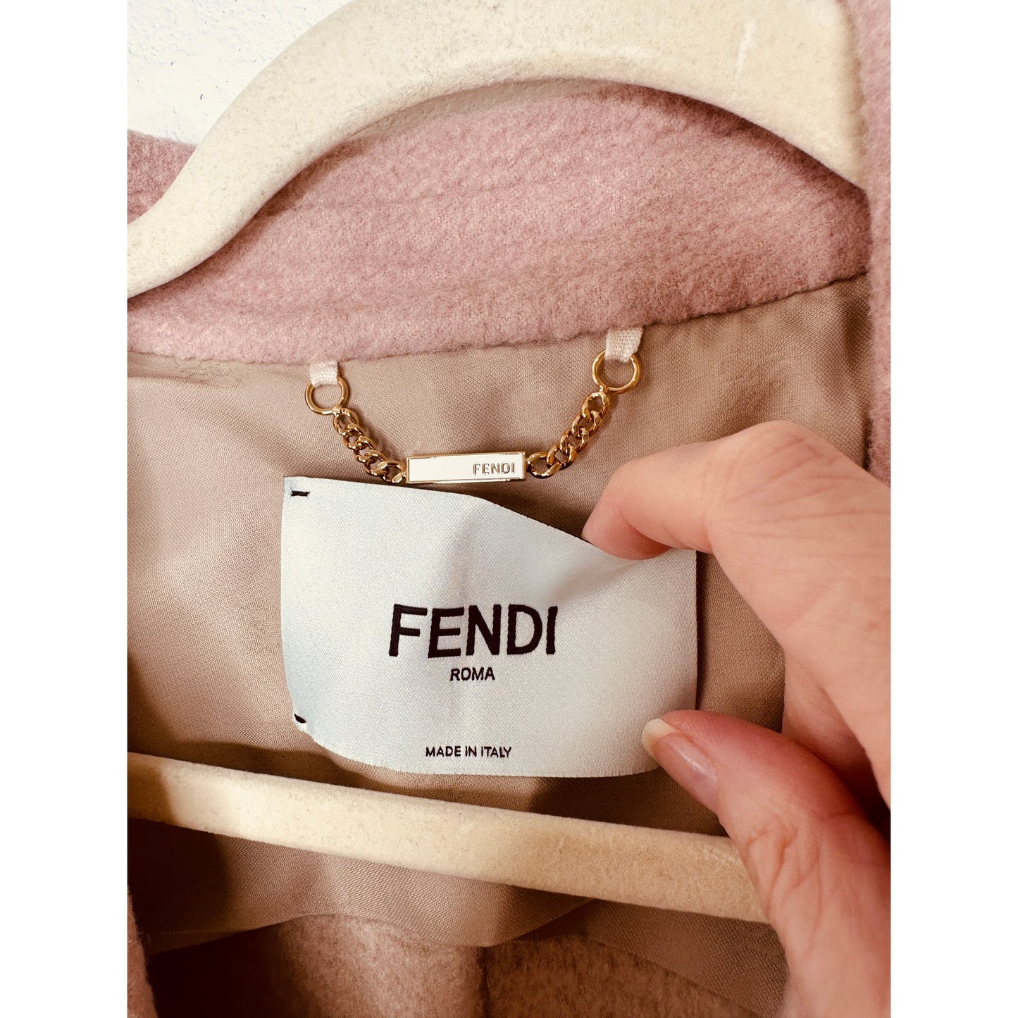 Fendi Muted Pink Button Camel Wool Pleated Sides Dangling Tassel Fringe 42
