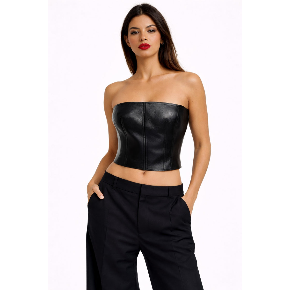 Alexander McQueen Corset Top Black Women's US 14 Leather
