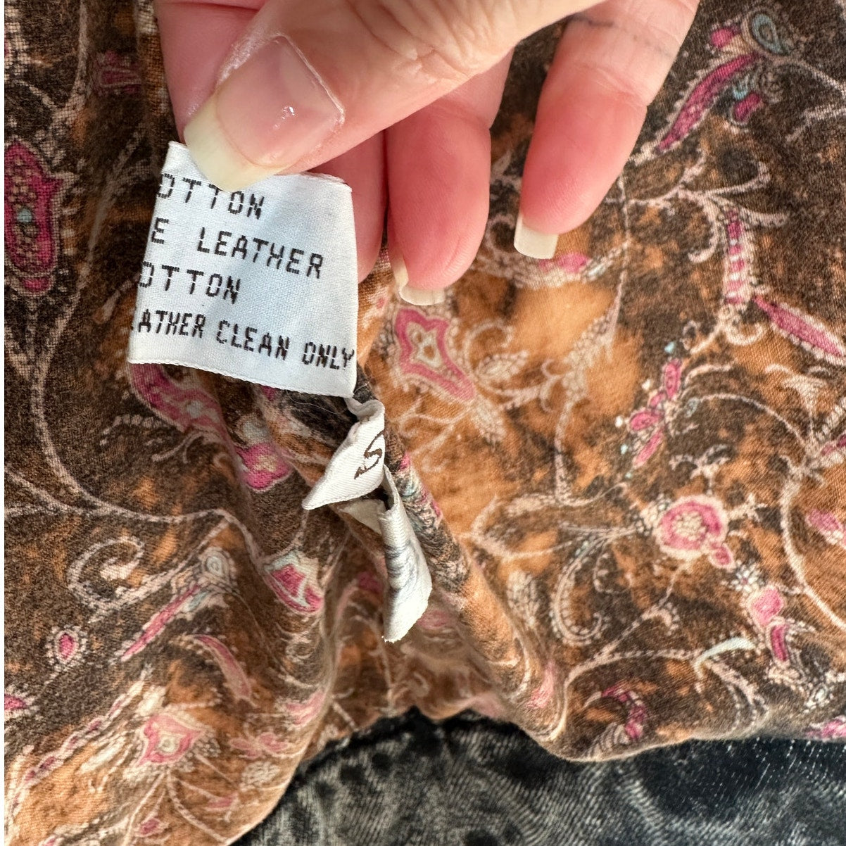 Winlit Vintage Tan Black Suede & Denim Acid Wash Animal Print Biker Jacket S