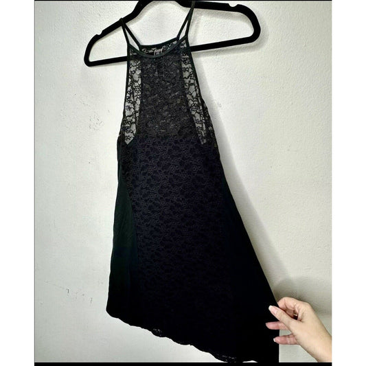 Victoria Secret Black High Neck Tank Spaghetti Strap Sleeveless Lace Nighty S