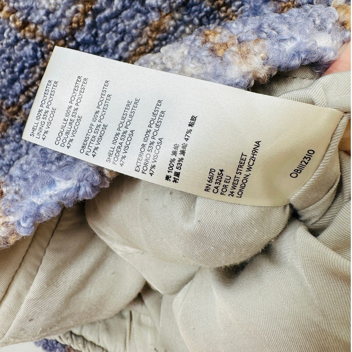 We The Free Fuzzy Loop Stitch Ivory Blue Tan Mock Neck Zip Jacket XS