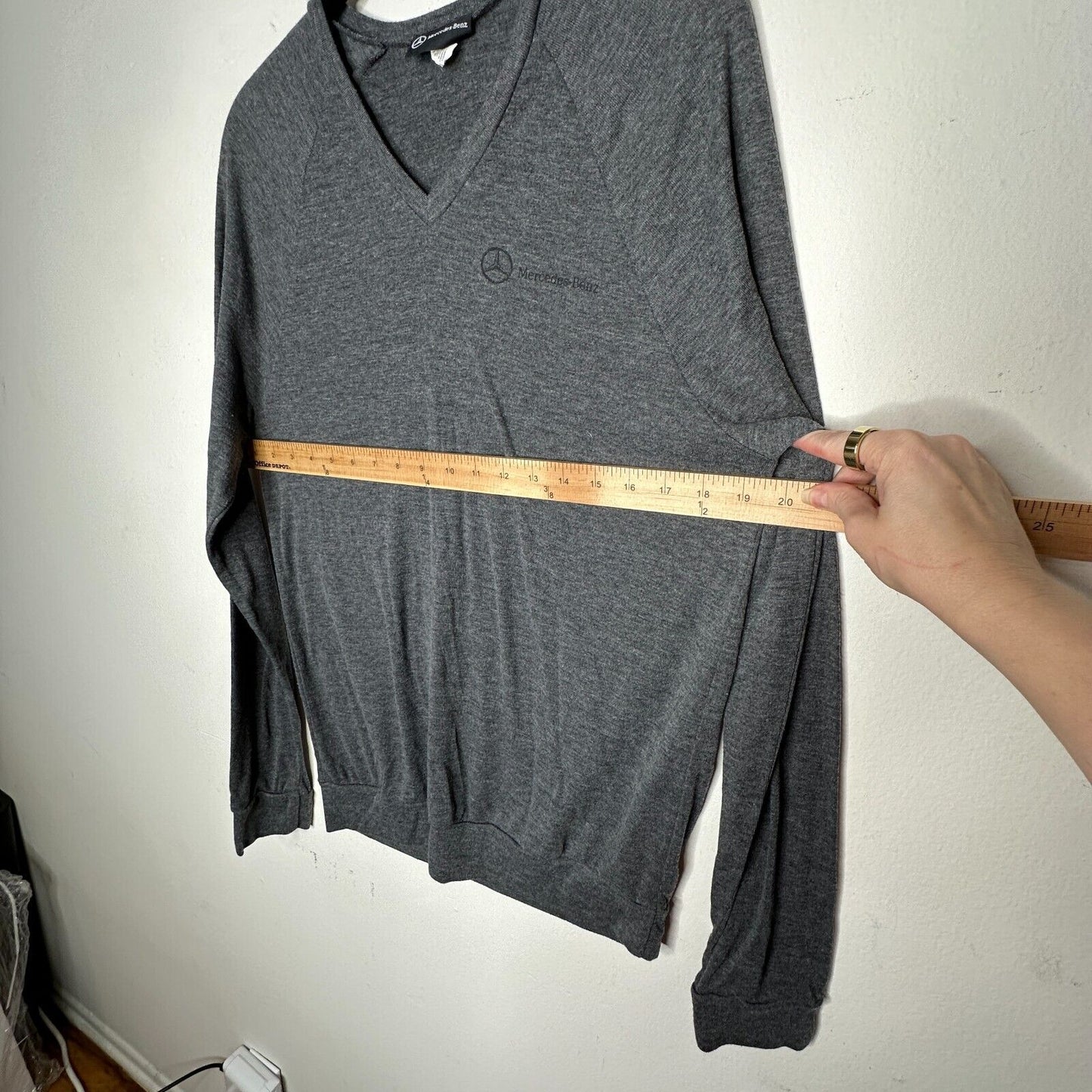 Mercedes Benz Logo Men's Ultra Thin Gray VNeck Long Sleeve Sweater Large