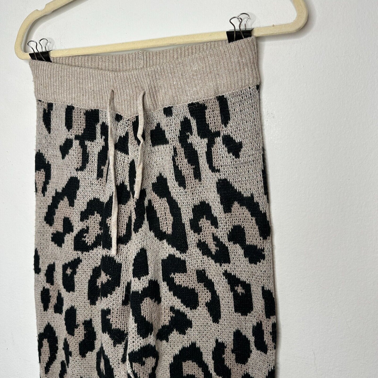 Olivaceous Tan Black Cheetah Print Jogger Pajama Pant Wide Drawstring Waist L