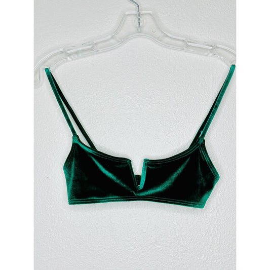 South Beach Forest Green Jade Velvet V-Cutout Bikini Top Gold Hardware 6
