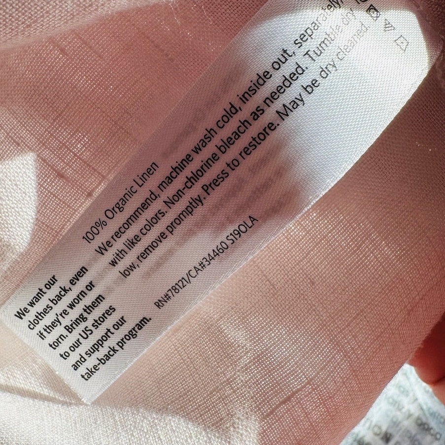 Eileen Fisher Pale Pink Organic Handkerchief Linen Mandarin Collar Shirt L