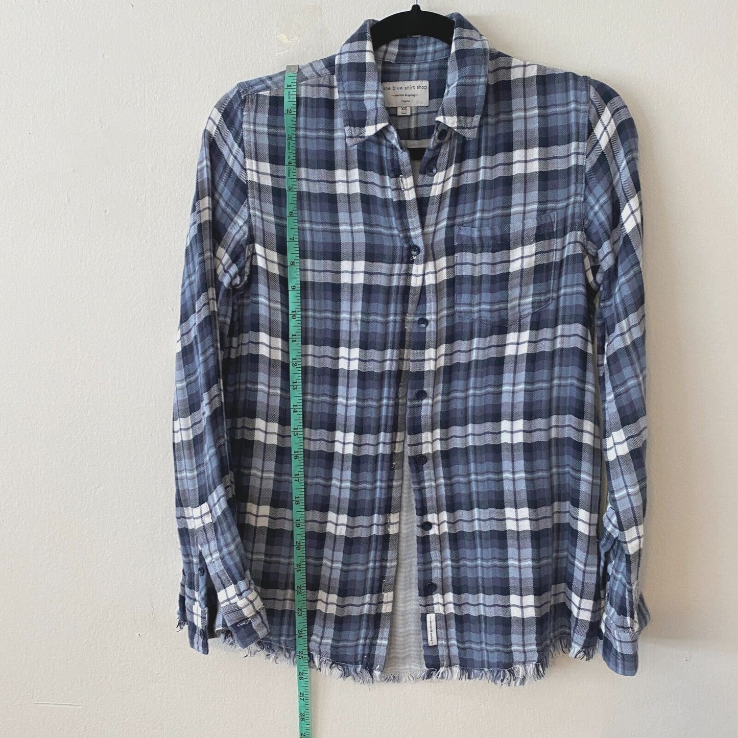 The Blue Shirt Shop Mercer & Spring Blue Plaid Button Long Sleeve Raw Hem XS