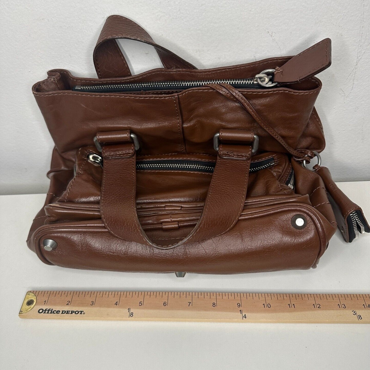 Chloe Betty Handbag and Coin Purse Lux Brown Calfskin Leather Silver Hardware
