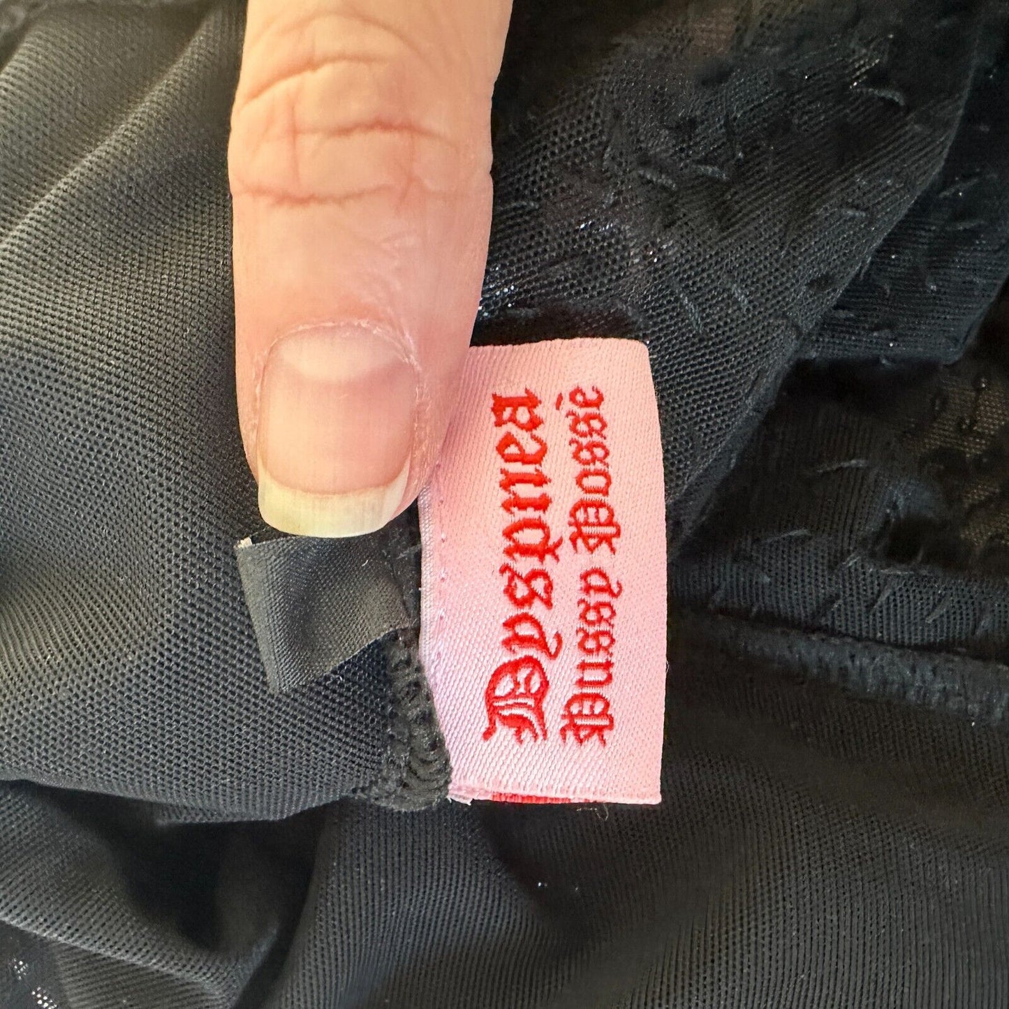 Dyspnea Sheer Black Sequin Mesh Mock Neck Long Sleeve Crop Top Hand Beaded Small