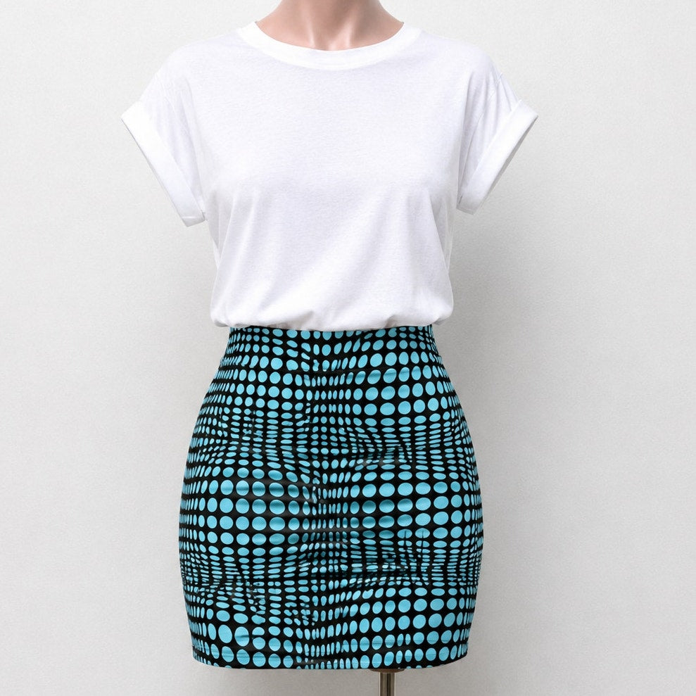 NWT Motel Ina Bodycon Mini Fitted Skirt Optic Polka Blue & Black Zip Back Small