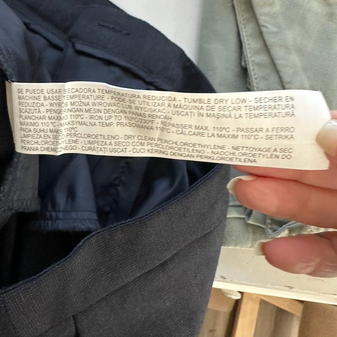 Zara Navy Blue Micro Tweed Straight Leg Cuffed Trouser Pant 6