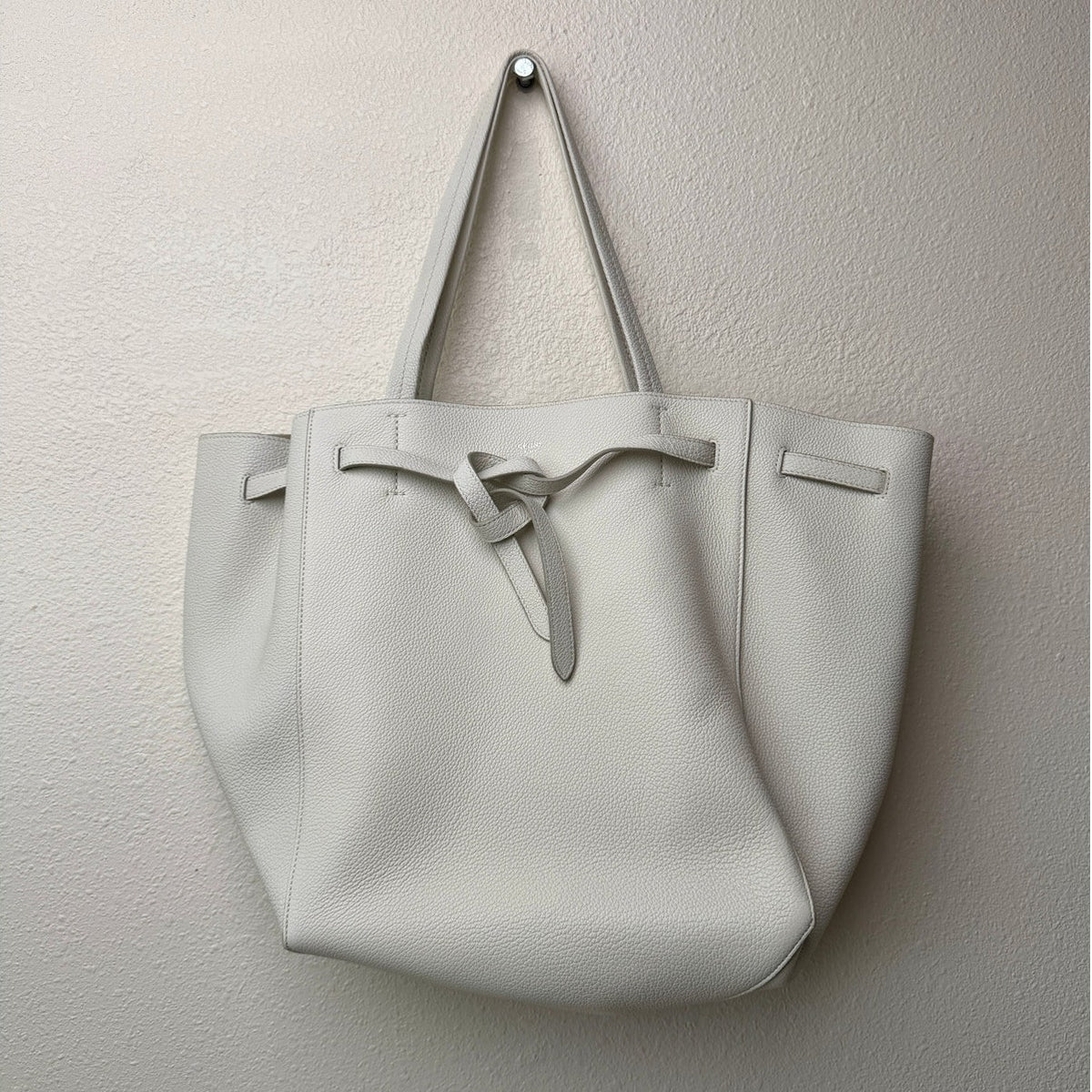 Celine Medium Cabas Phantom Ivory Grained Calfskin Leather Tote Bag