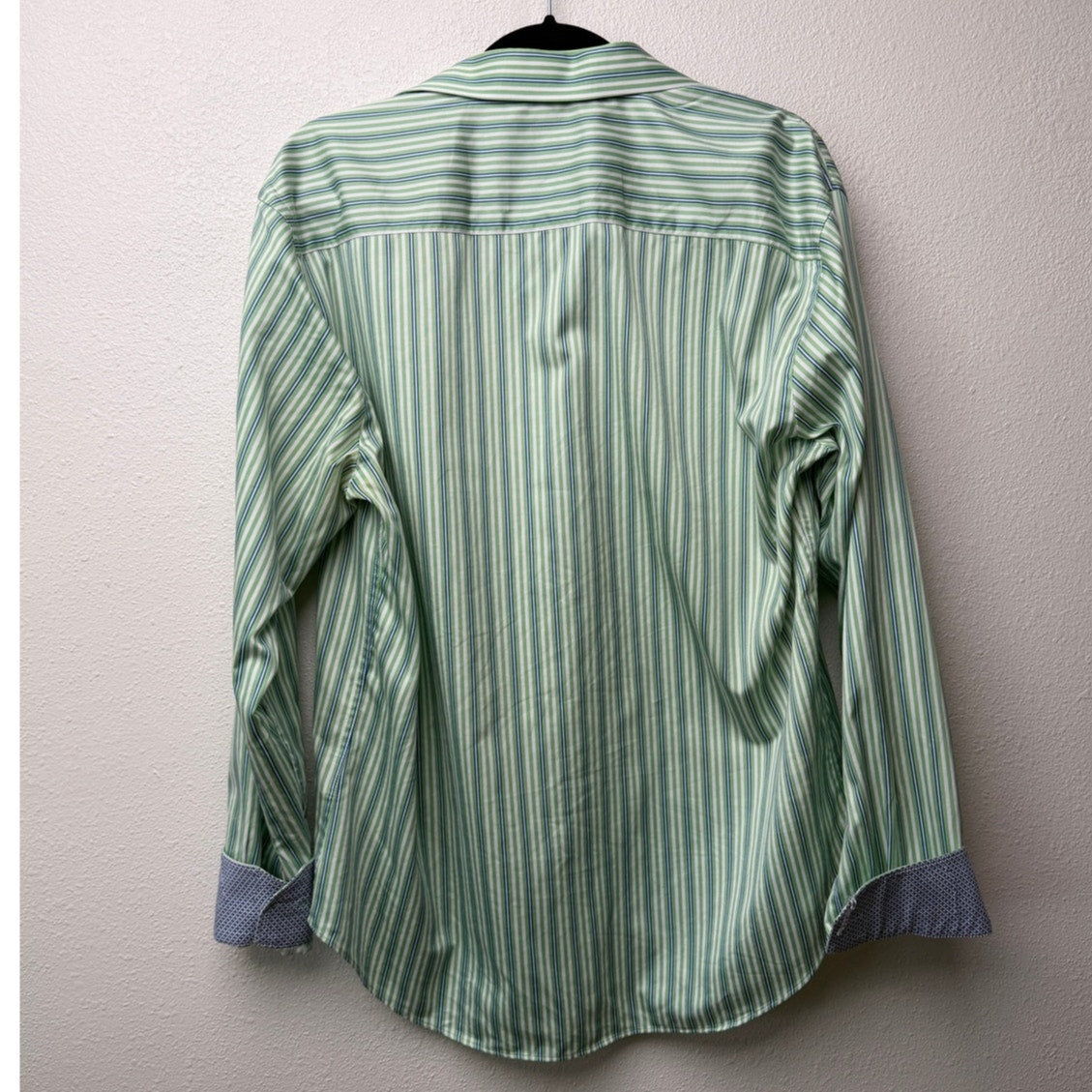 Bugatchi Shaped Fit Stripe Button Front Shirt Green Men’s L