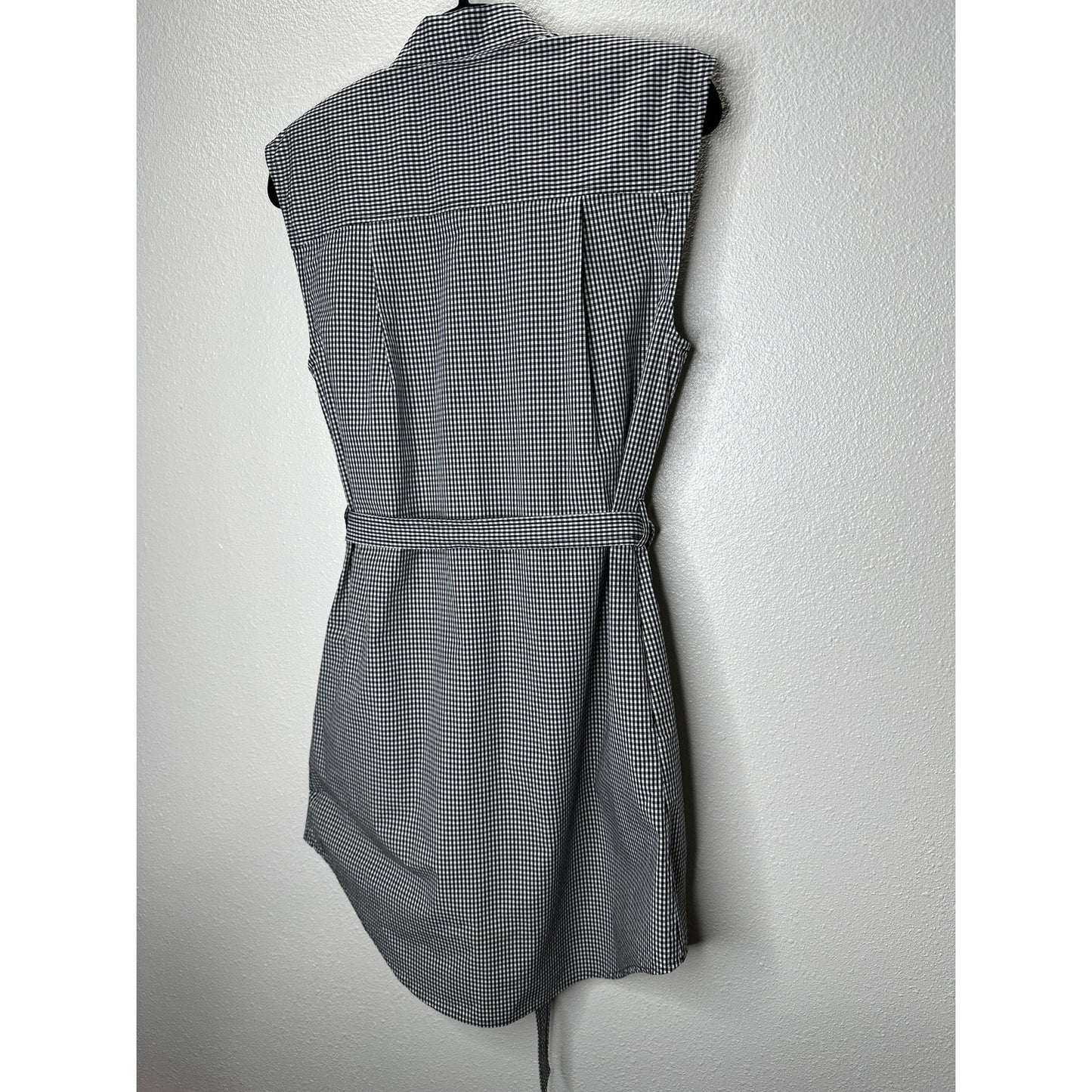 Frame Black & White Gingham Sleeveless Shoulder Pad Button Collared Shirtdress S