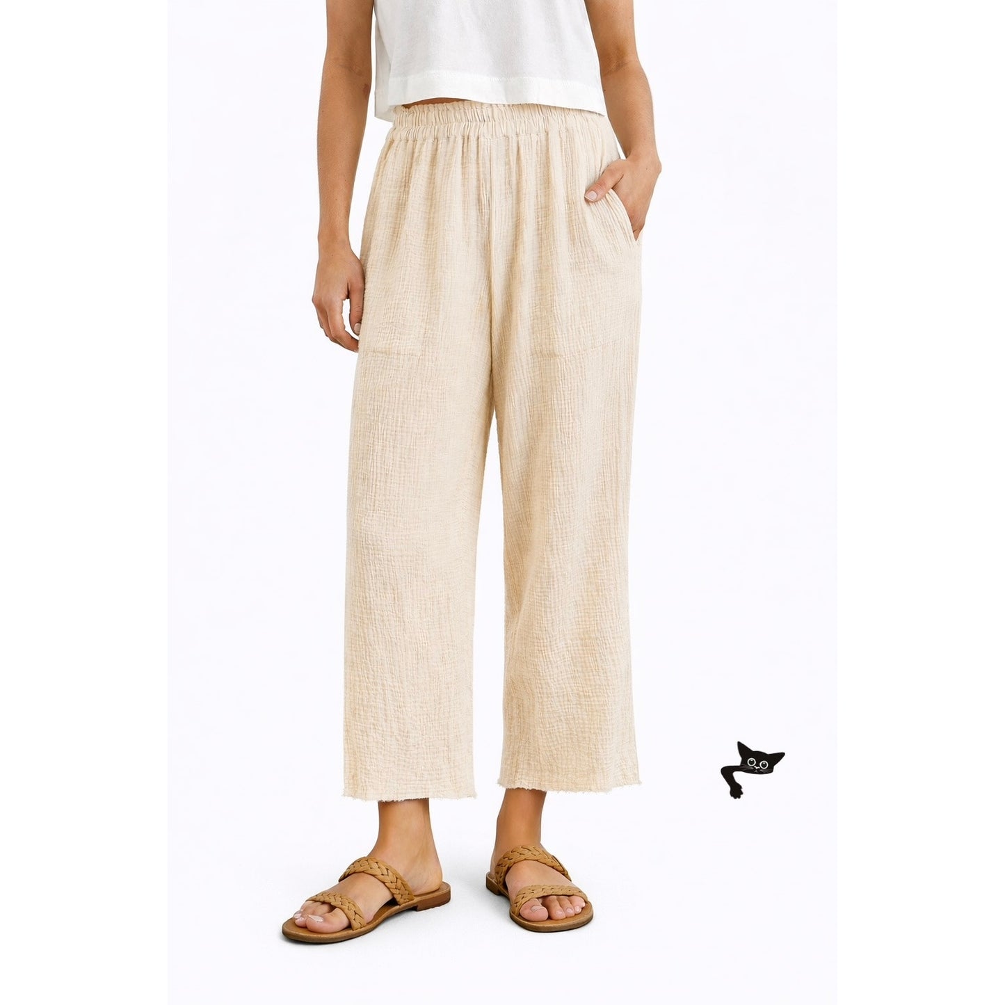 Rails Leon Crop Pants Flax Cotton Gauze Elastic Waist XS