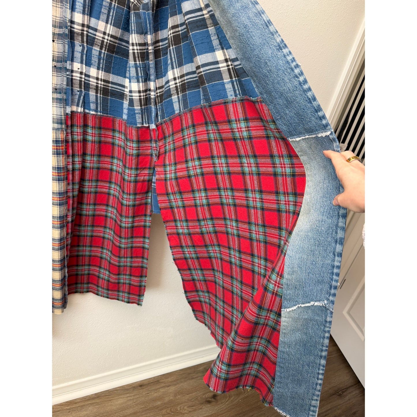 NWOT Greg Lauren Denim Studio Patchwork Plaid Kimono Coat Size S