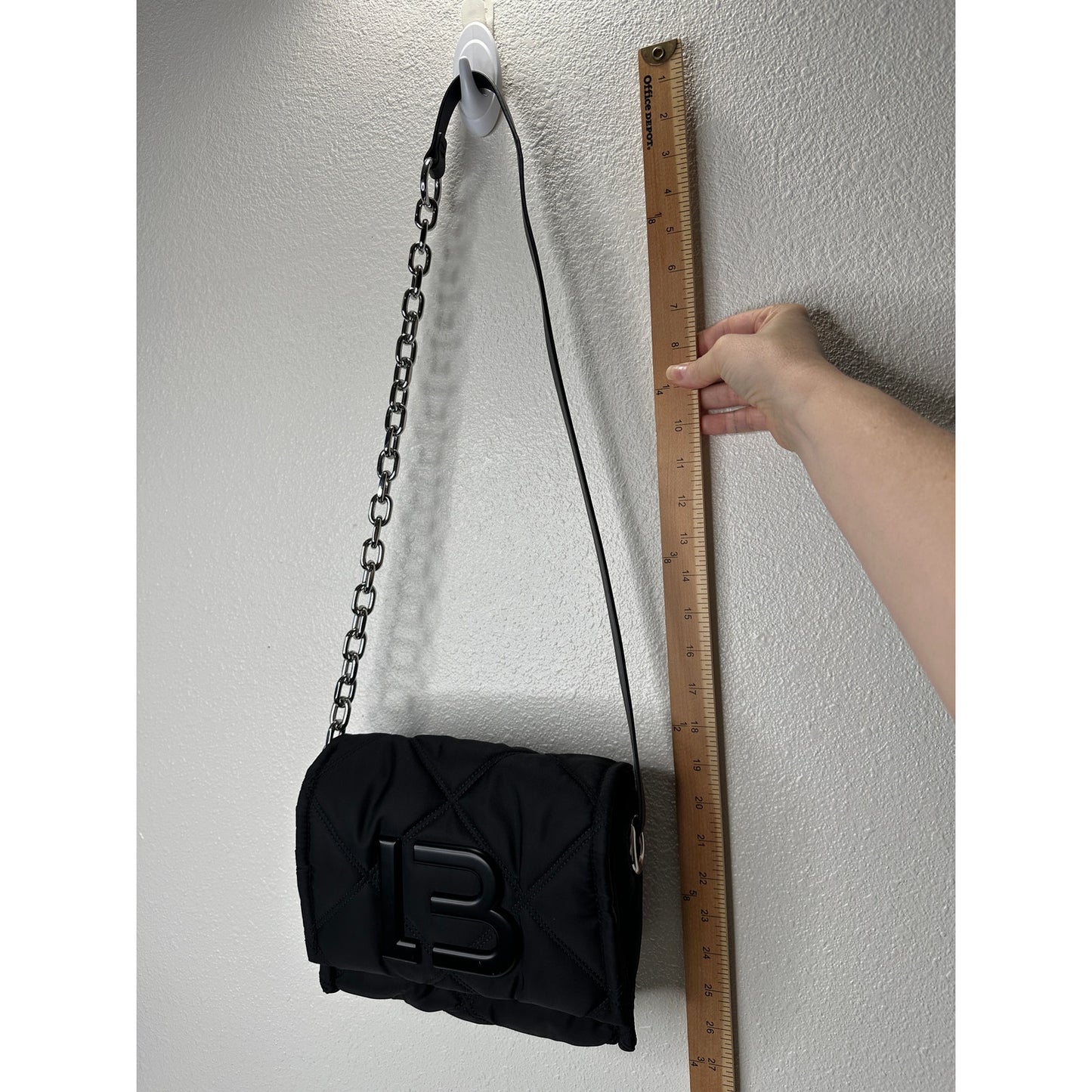 BYL Small Black Padded Nylon Crossbody Bag Leather & Chain Strap
