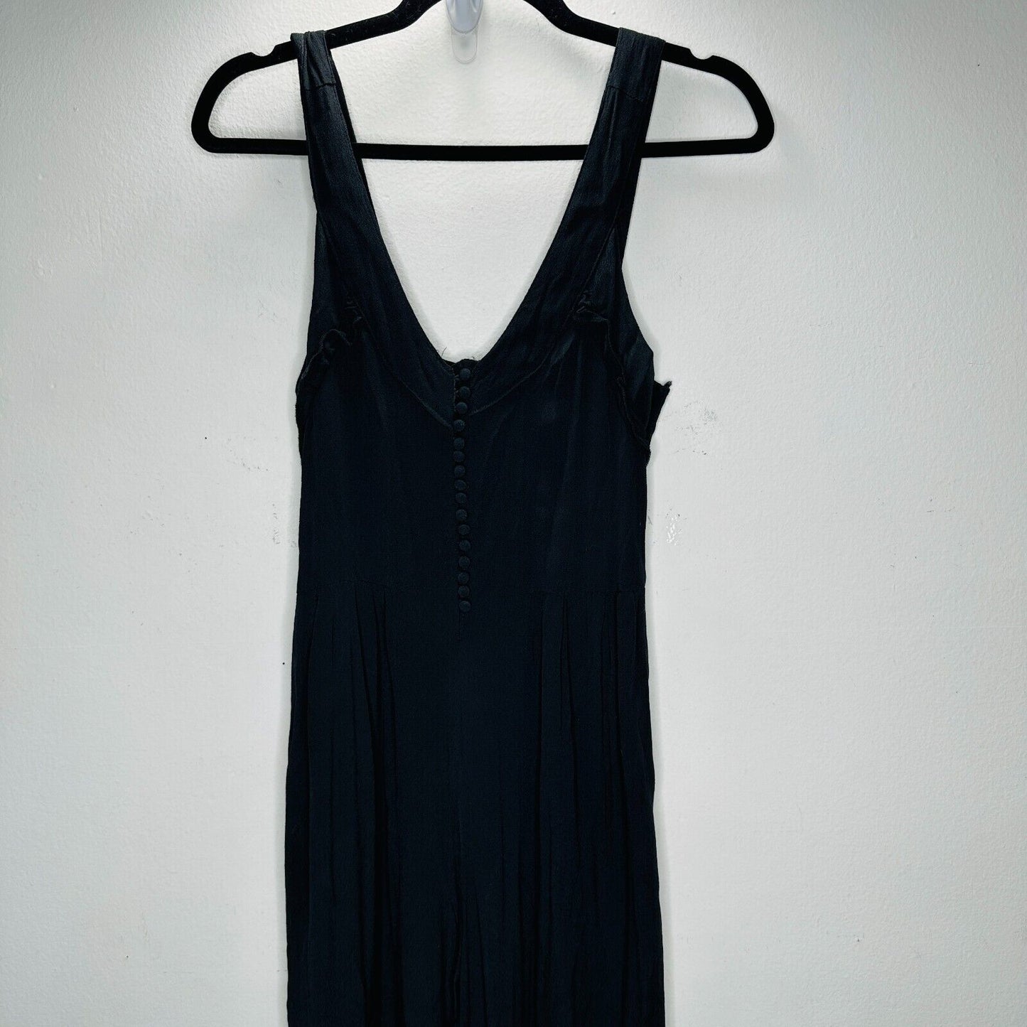Taylor & Sage Black Semi-Sheer V Neck Button & Loop Front Wide Leg Jumpsuit S