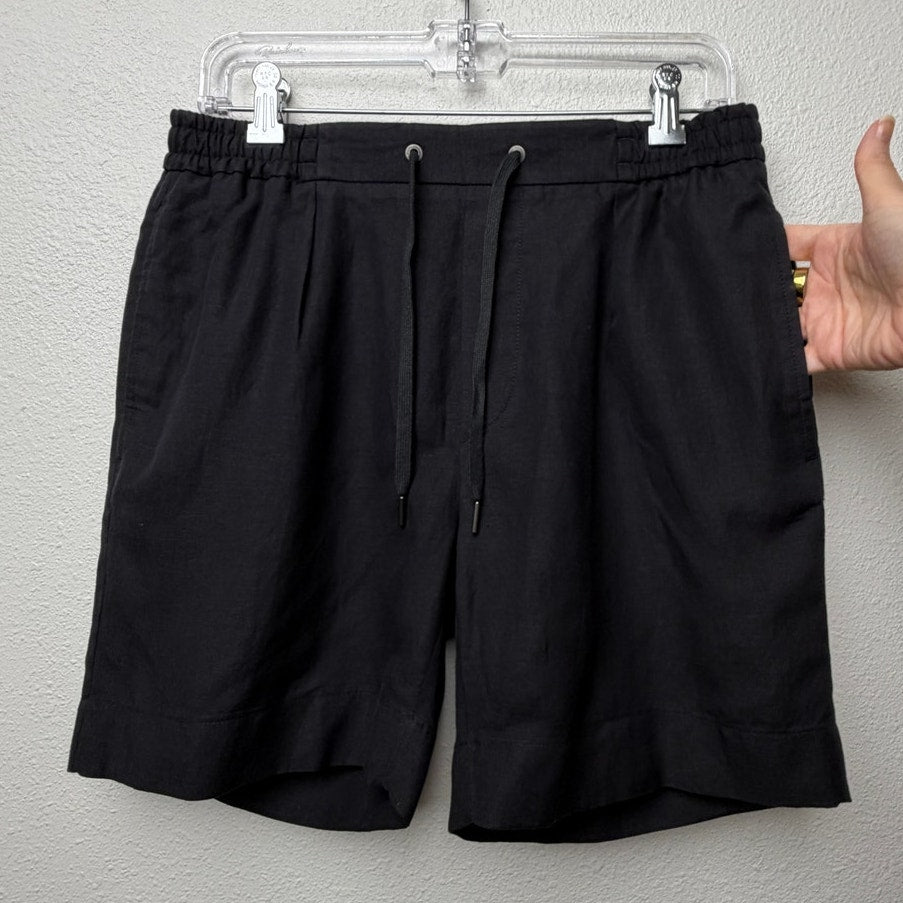 Ralph Lauren Purple Label Black Linen Pleated Drawstring Shorts Men's US M