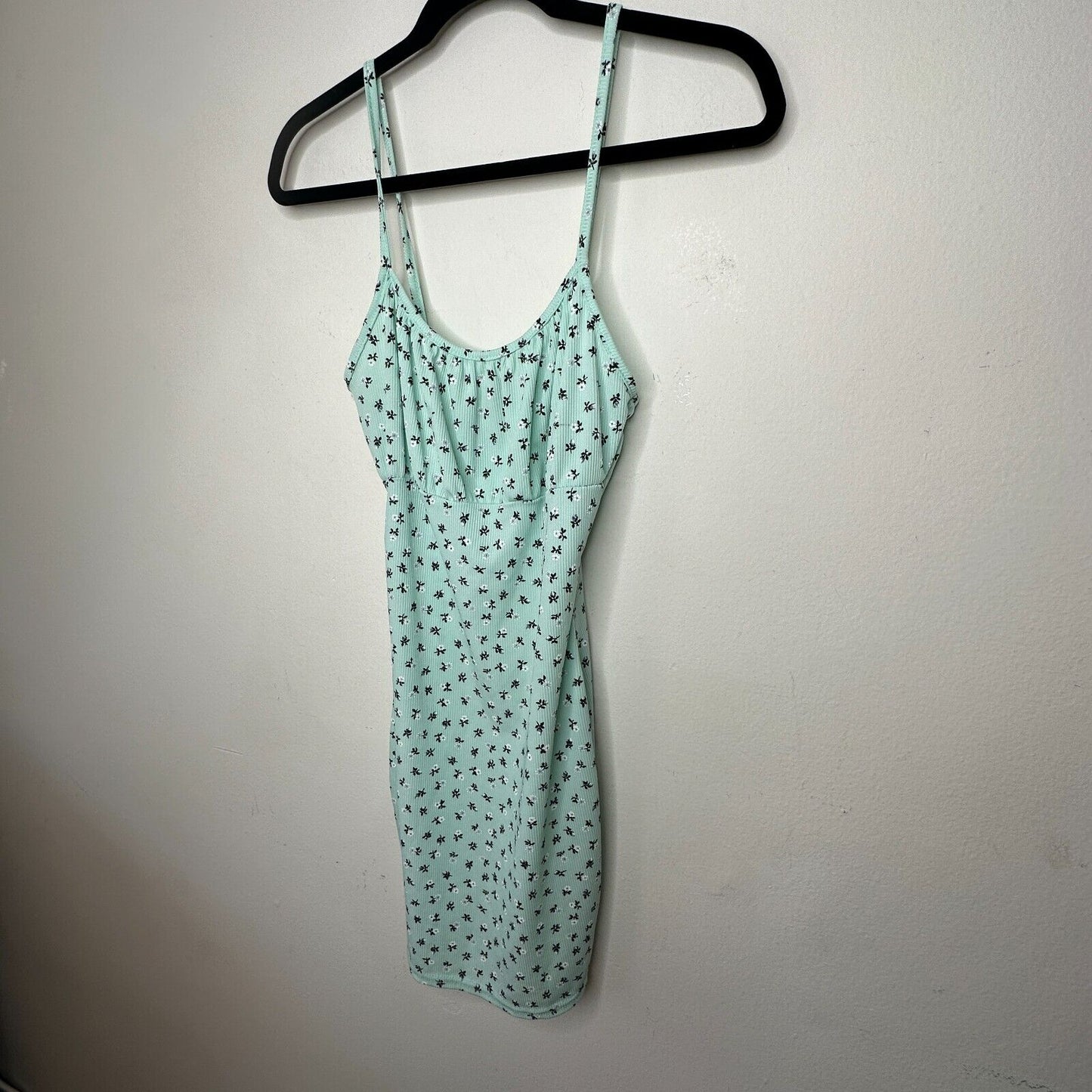 Ditsy Mint Floral Rouched Bust Rib Knit Spaghetti Strap Jersey Mini 6