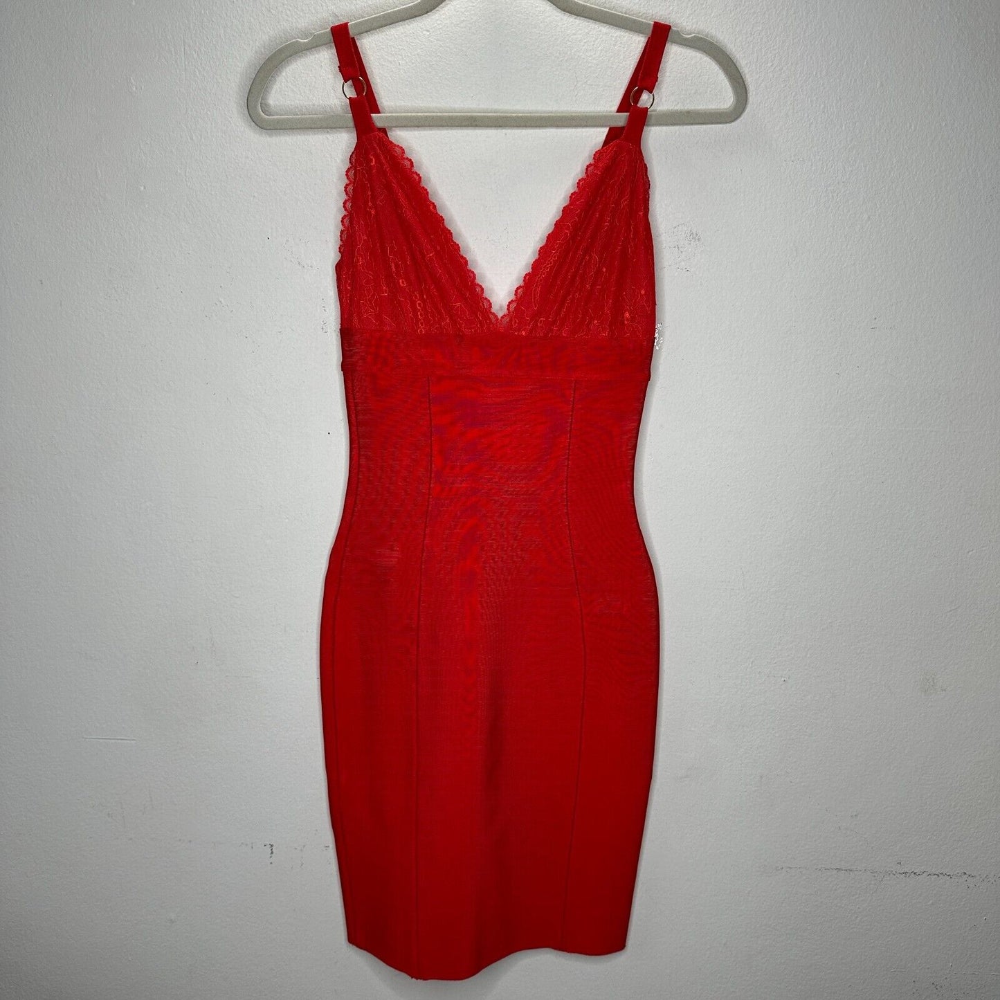 House of CB London Red Lace Trim VNeck Sleeveless Bodycon Bandage Dress Mini XS